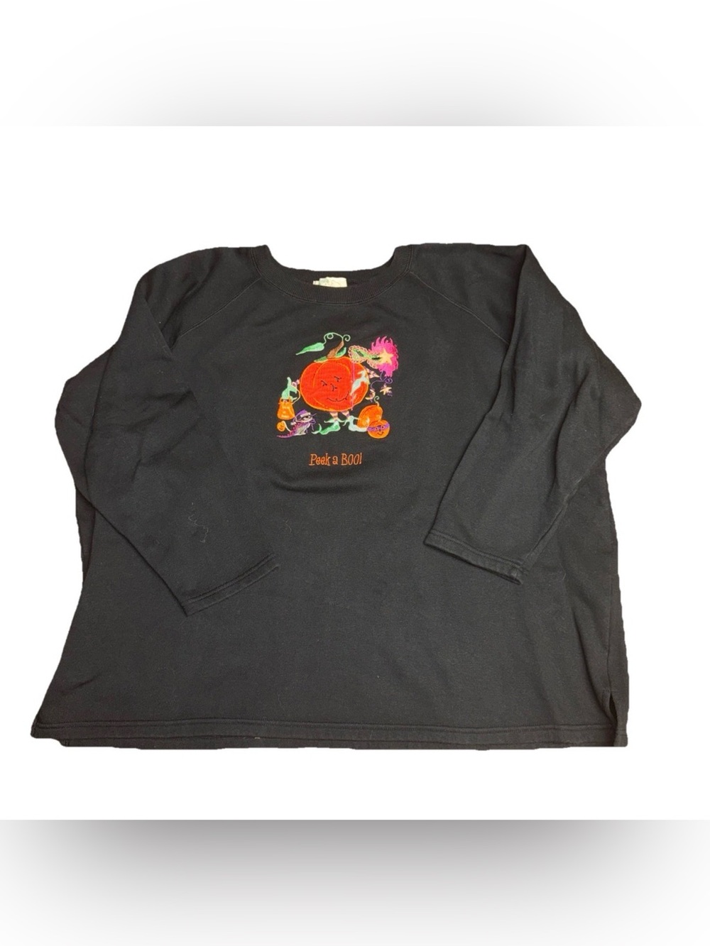 Vintage Quacker Factory Womens Halloween Sweatshirt 2X Black Embroidered Pumpkin